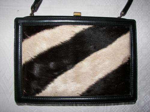 AUTHENTIC VINTAGE ZEBRA SKIN FUR & BLACK ?LEATHER ON BOTH SIDES OF HANDBAG