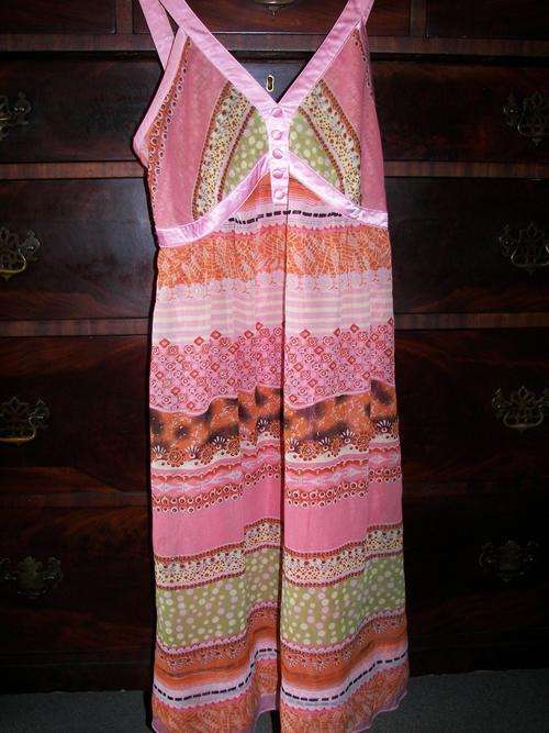 VINTAGE SATIN AND CHIFFON LINED STRIPED SHORT DRESS SIZE 32