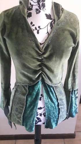 VINTAGE GENUINE VELVET WINTER TOP/BLOUSE WITH EMBROIDERY AND INSERTS SIZE 32/34