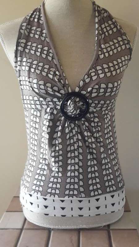 sexy halter creme and brown designer sasch top size small
