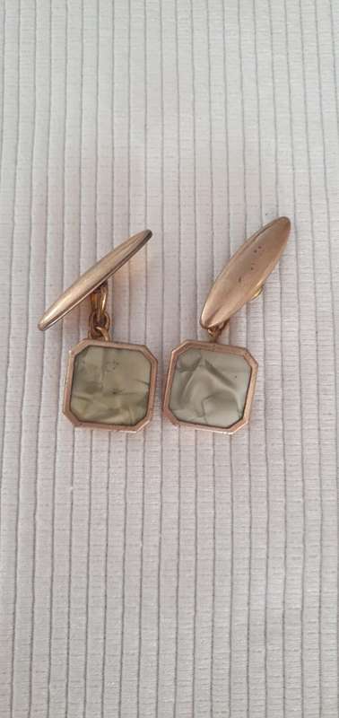 Mens rolled Gold Vintage cufflinks with couloured light khaki inlay