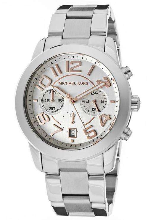 MICHAEL KORS - STUNNING!! OVERSIZE LADIES MERCER SILVER CHRONOGRAPH - MK5725