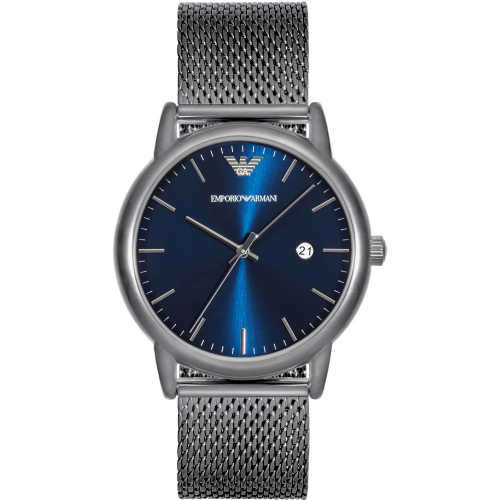 EMPORIO ARMANI LUIGI BLUE DIAL GUNMETAL MESH BRACELET WATCH AR11053