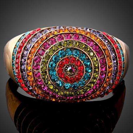 Colorful Swarovski Crystal Gold GP Bangle Cuff