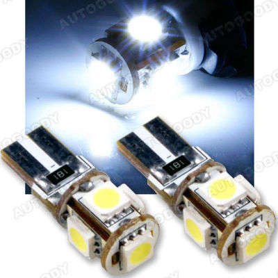 2pcs T10 5 SMD CANBUS W5W 5050 Error Free White Light LED Bulbs