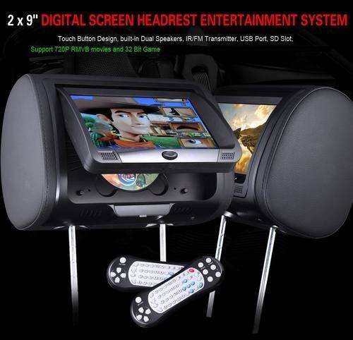 9inch Pair Digital Car Headrest Monitor IR FM DVD/USB/SD