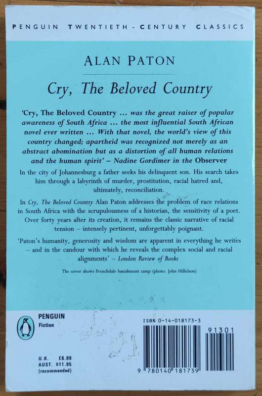 Cry, the Beloved Country Novel by Alan Paton