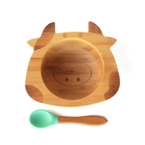 Organic Bamboo Bowl - Happy Cow (Green)