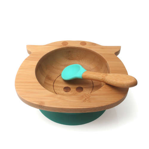 Organic Bamboo Bowl - Happy Piggy (Teal