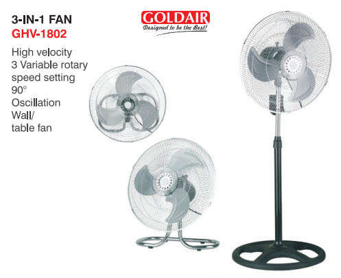 GOLDAIR 45 cm 3-in-1 High Velocity Pedestal Fan GHV-1802
