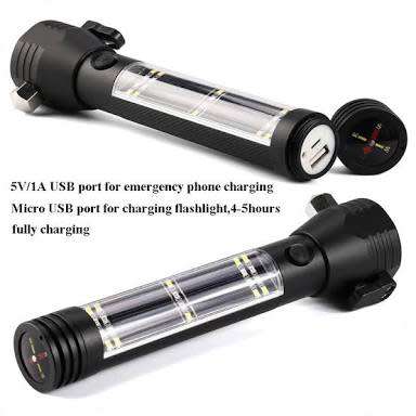 Car Safety multifunction solar flashlight with usb and power bank