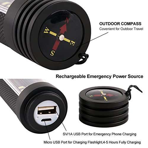 Car Safety multifunction solar flashlight with usb and power bank