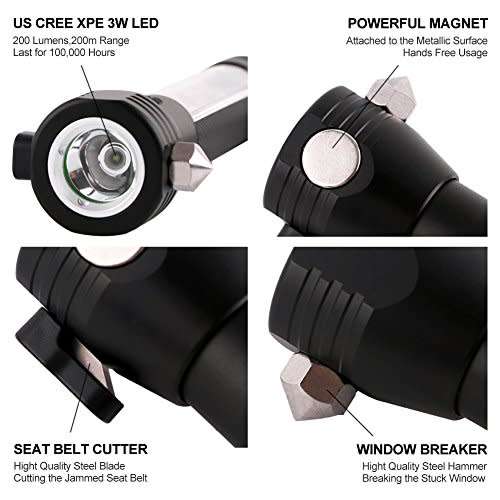 Car Safety multifunction solar flashlight with usb and power bank