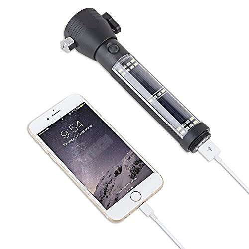 Car Safety multifunction solar flashlight with usb and power bank