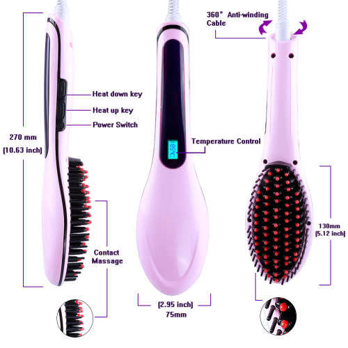 Electric Hair Straightener Comb Hot Iron Brush Auto Fast Hair Massager Tool