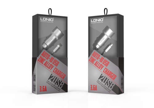 LDNIO ZINC ALLOY 5V 3.6A DUAL USB LED CAR CHARGER WITH MICRO USB CABLE