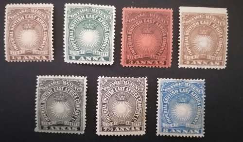 2) Imperial East Africa Company MLH , 4 Annas not perf at top , Mint NH