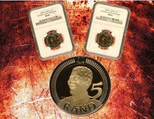 !!!SPECIAL!!! Two together for one price. NGC Graded. MS66 + MS67 Mandela 90th Birthday 2008