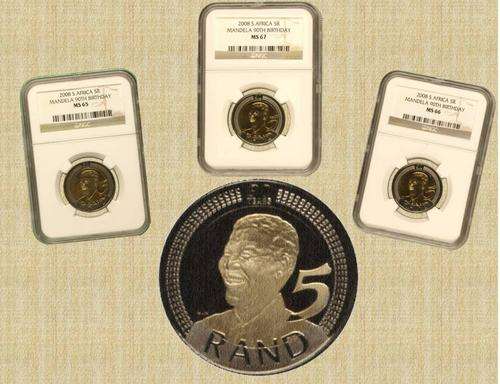 !!!TRIPLET!!! Three together for one price. NGC Graded.MS65+MS66+MS67 Mandela 2008 90th Birthday