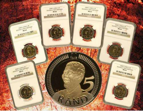 !!!SUPER SIX!!! Mandela 90th Birthday 2008 R5 NGC Graded MS62-MS67 Set