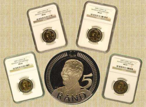 !!!SET OF FOUR!!! Mandela 90th Birthday 2008 R5 NGC Graded MS63-MS66