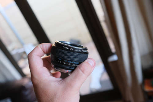 Olympus 50mm f1.8, Vivitar 2x extender + Olympus flash