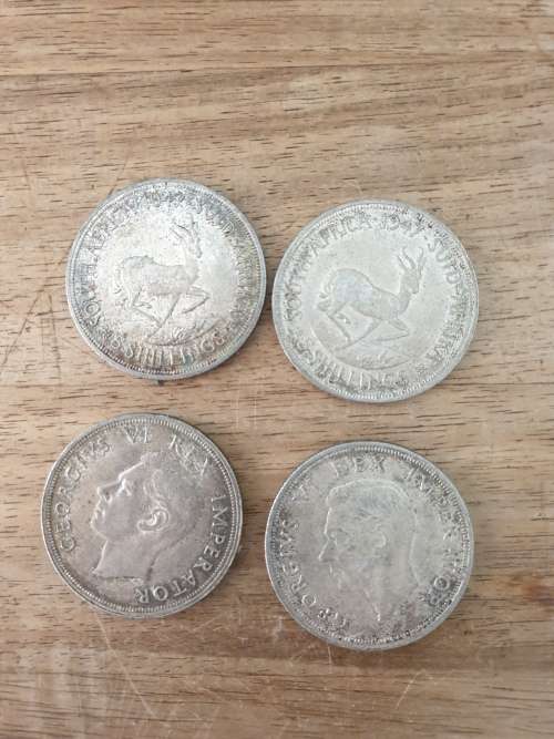 RARE! 5 Shillings Coins 1947. 80% Silver Bid for all FOUR