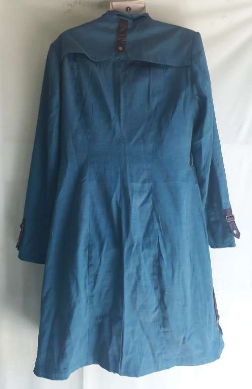 LADIES BLUE LONG COAT -  AEROPLIS - SIZE 4- HAS A FEW MARKS ON IT BUT STILL VERY GOOD CONDITION