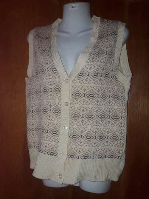 LADIES: CREAM & BROWN PULLOVER - MAKE: JET - SIZE: 10