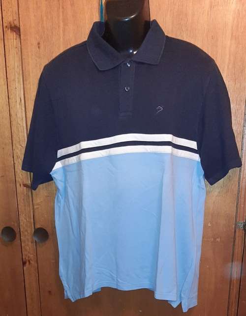 MENS - BLUE MULTI COLORED GOLF SHIRT - MAKE - SUPERSPORT - SIZE - L