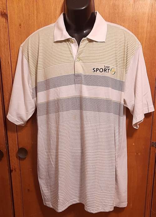 MENS - WHITE MULTI COLORED GOLF SHIRT - MAKE - BARRON - SIZE - L