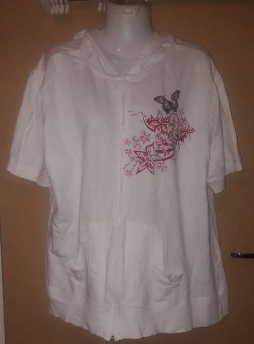 LADIES - WHITE AND PINK HODDIE SWEATER - MAKE - INSYNC PLUS - SIZE - 48
