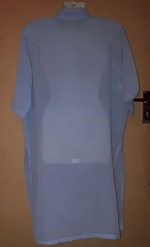 Ladies - Long Blue Blouse - Make - No Make - Size - apit to apit 62cm, apit to bottom 68cm, bot 63cm