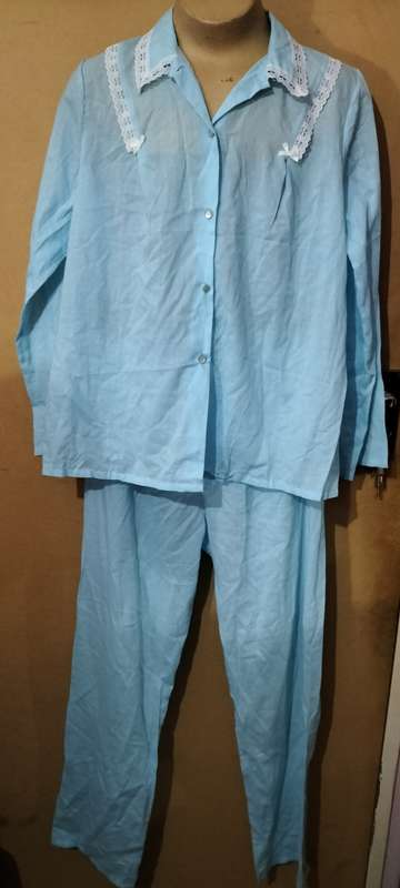 Ladies - 3 Pce Blue & White Pajama Outfit- Make - Jet - Size -M,  bust 92-97cm
