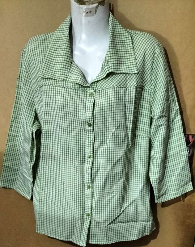 Ladies - Green & White Blouse - Make - Merien Hall Casuals - Size - 14