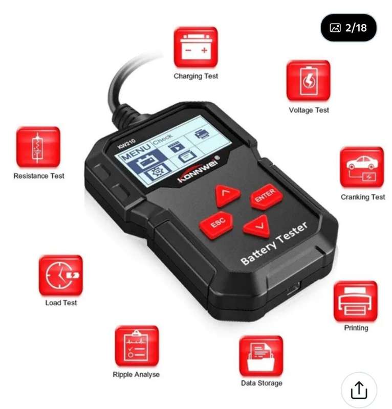 KONWEI KW210 12V BATTERY TESTER  DIAGNOSTIC TOOL
