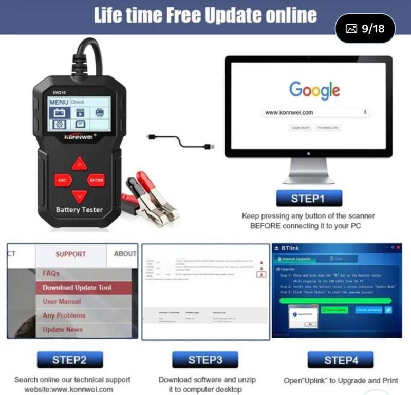 KONWEI KW210 12V BATTERY TESTER  DIAGNOSTIC TOOL