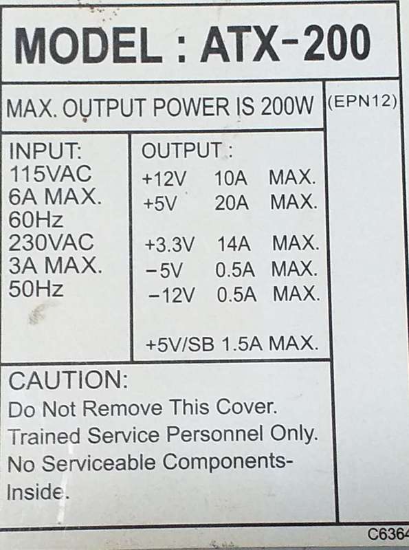 Desktop PSU 200W model ATX-200