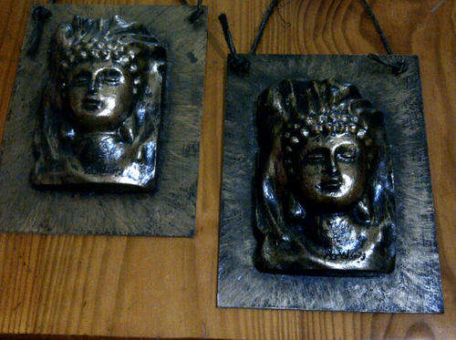 buddha faces mounted wall hanging x 2