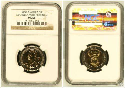 *** BARGAIN 2008 Mandela 90th Birthday R5 NGC MS66 ***