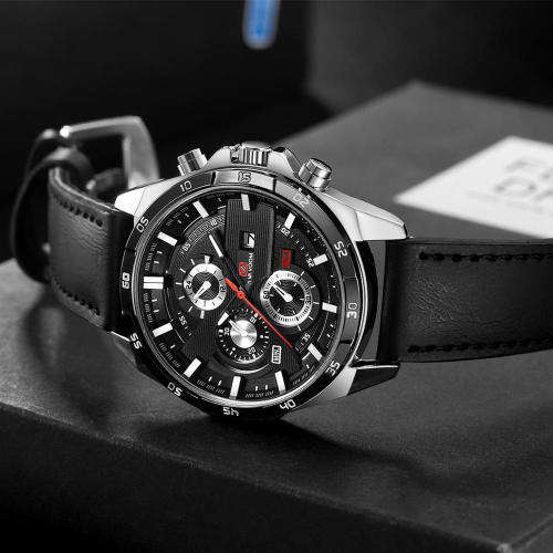VA VA VOOM VA-216 Fashion Men Watch 3ATM Waterproof Date Display Leather Strap Quartz Watch