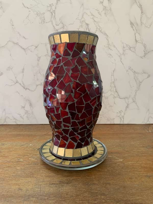 Red Glass Hurricane Candle Holder