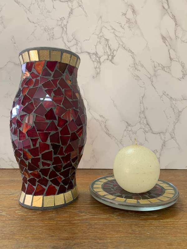 Red Glass Hurricane Candle Holder