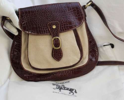 AUTHENTIC PAUL COSTELLOE DRESSAGE HESSIAN CANVAS & LEATHER CROSS BODY BAG
