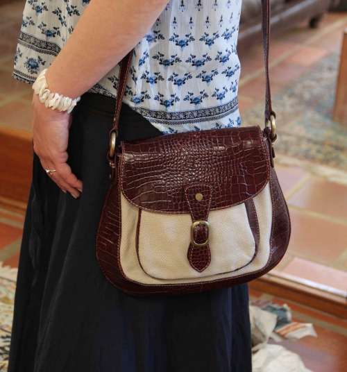 AUTHENTIC PAUL COSTELLOE DRESSAGE HESSIAN CANVAS & LEATHER CROSS BODY BAG