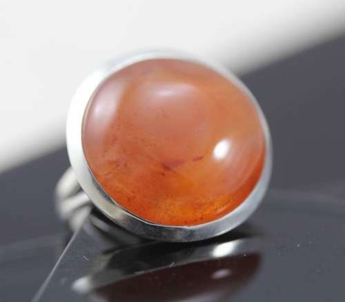 VERY LARGE ROUND CARNELIAN HAND-CRAFTED STERLING SILVER 925 RING A HEAVY 8,5g! BEAUTIFUL INCLUSIONS