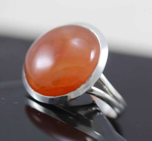 VERY LARGE ROUND CARNELIAN HAND-CRAFTED STERLING SILVER 925 RING A HEAVY 8,5g! BEAUTIFUL INCLUSIONS