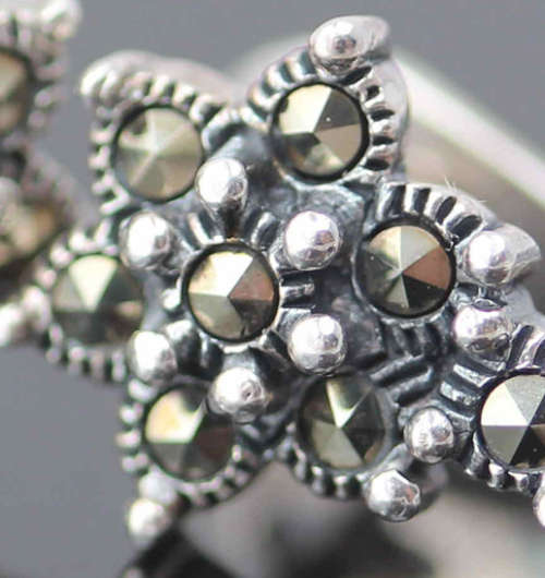 HANDCRAFTED 'SHOOTING STAR' MARCASITE AND REAL FRESHWATER PEARL DROP EARRINGS IN STERLING SILVER.925