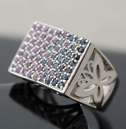 LARGE! BOLD! UNUSUAL SAPPHIRE TANZANITE AND AMETHYST STERLING SILVER RING. 925 REAL GEMSTONES 8,78 g