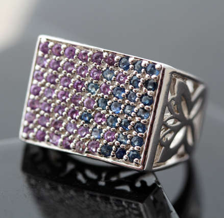 LARGE! BOLD! UNUSUAL SAPPHIRE TANZANITE AND AMETHYST STERLING SILVER RING. 925 REAL GEMSTONES 8,78 g